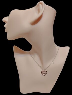 🆕Dainty 18k White Gold Plated 'Mom' Heart Necklace with Swarovski Crystal